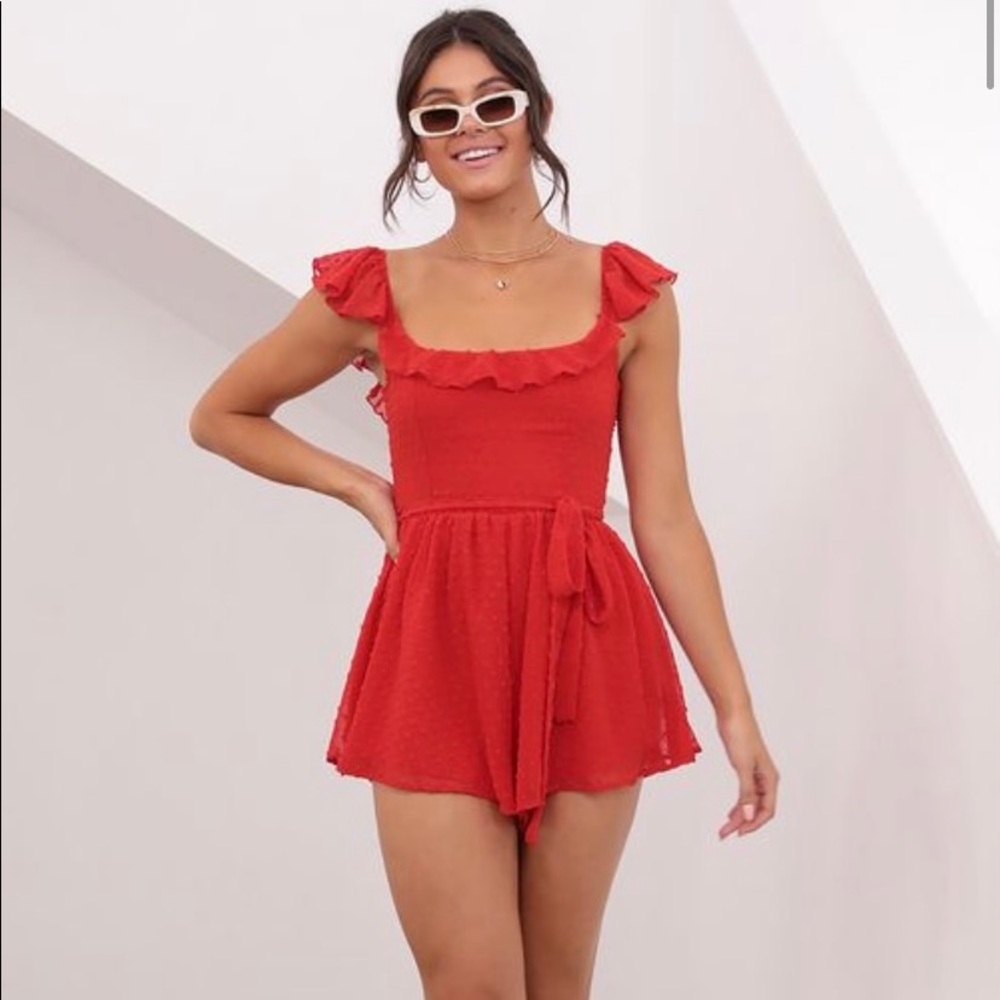 Lucy In The Sky Effie Polka Dot Chiffon Romper in Red SIZE M, BRAND NEW!!